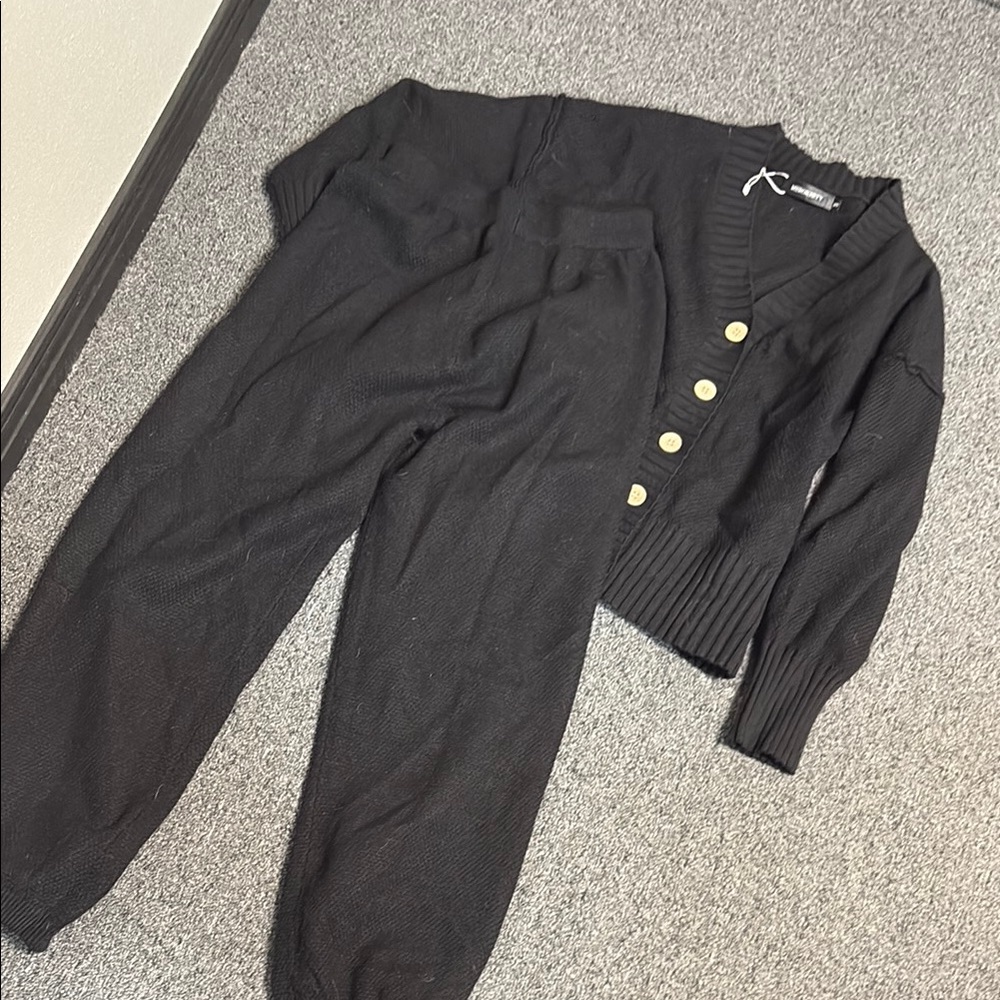 Black Knit Cardigan and Pants Set